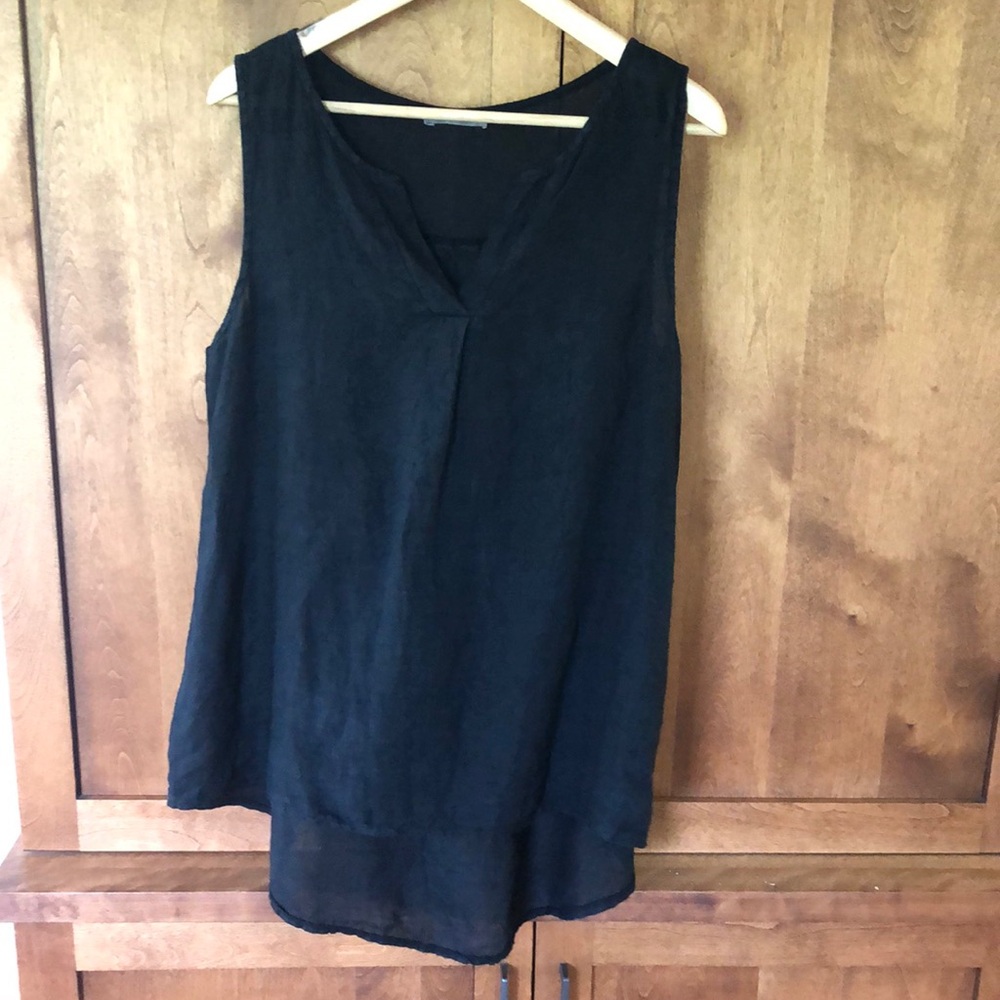 Angela Mara Black Linen Sleeveless Top